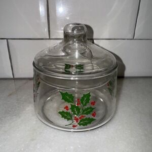 Vintage Christmas Canister‎ Apothecary Jar Candy Holly Indiana Glass